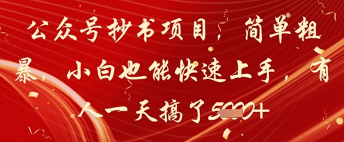 公众号抄书项目,简单粗暴,小白也能快速上手,有人一天搞了1k+-亮剑学堂