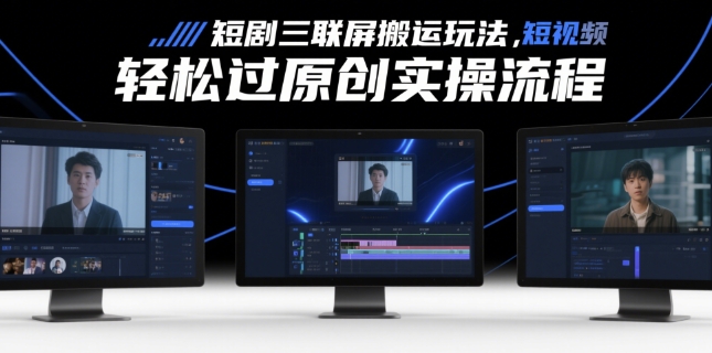 短剧三联屏搬运玩法,短剧搬运轻松过原创实操流程-极光库