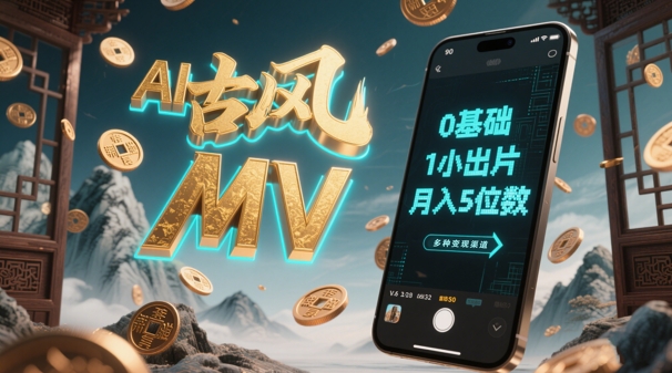 AI一键生成古风音乐MV,0剪辑基础1小时出片,多种变现渠道,一部手机月入5位数-亮剑学堂