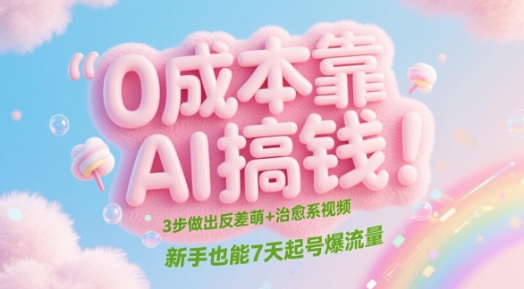 0成本靠AI搞钱!3步做出反差萌+治愈系视频,新手也能7天起号爆流量-亮剑学堂