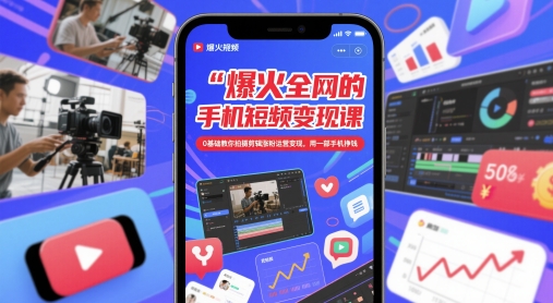 爆火全网的手机短视频变现课,0基础教你拍摄剪辑涨粉运营变现,用一部手机挣钱-亮剑学堂