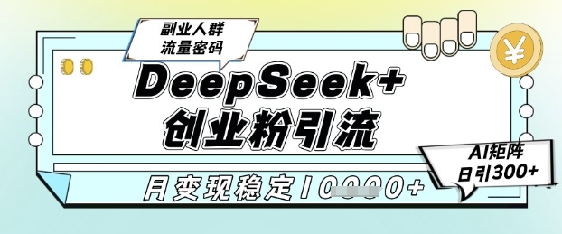 DeepSeek+创业粉精准引流,全新分享课4.0玩法,AI矩阵日引300+,多种变现方式,稳定月入1W-亮剑学堂