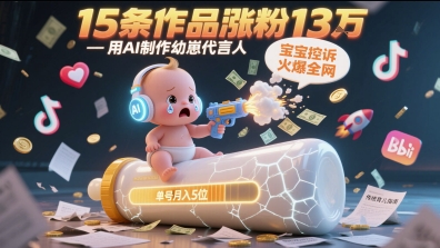 用AI制作幼崽代言人,宝宝的控诉火爆全网,15条作品涨粉13W,单号月入5位数实操教程-亮剑学堂