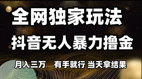 全网独家玩法抖音无人暴力撸金,月入3W,有手就行,当天拿结果-亮剑学堂
