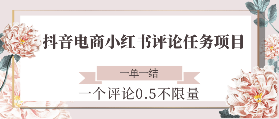 抖音电商小红书评论任务项目,一个评论0.5,一单一结 不限量-亮剑学堂