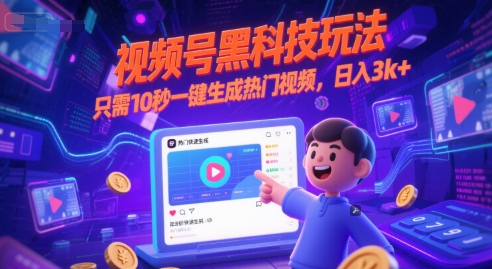 视频号黑科技玩法,只需10秒一键生成热门视频,日入3k+-极光库