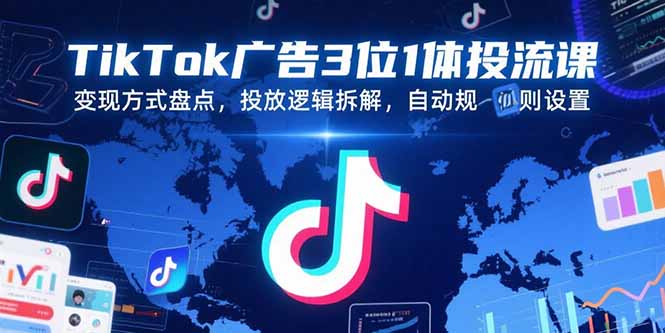 TikTok广告3位1体投流课,变现方式盘点,投放逻辑拆解,自动规则设置-亮剑学堂