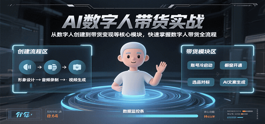 AI数字人带货实战,从数字人创建到带货变现各核心模块,快速掌握全流程-亮剑学堂