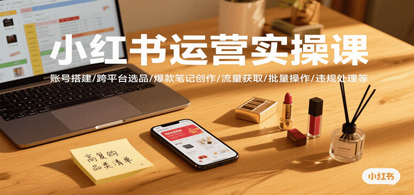 小红书运营实操课,账号搭建/跨平台选品/爆款笔记创作/流量获取/批量操作/违规处理等-亮剑学堂