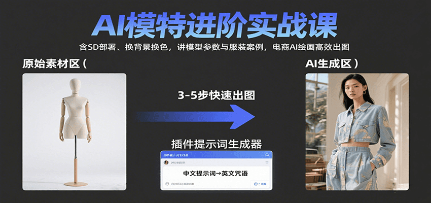 AI模特进阶实战课:含SD部署、换背景换色,讲模型参数与服装案例,电商AI绘画高效出图-亮剑学堂
