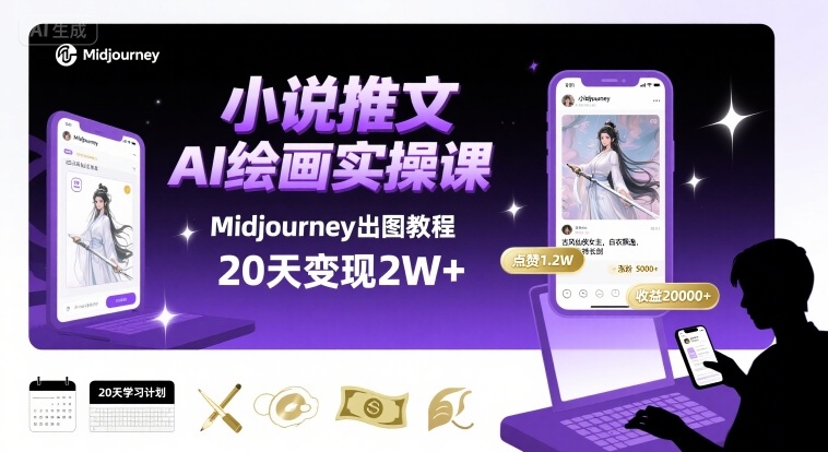 小说推文干货分享之AI绘画MJ出图实操课,用Midjourney做小说推文,20天挣2w-亮剑学堂