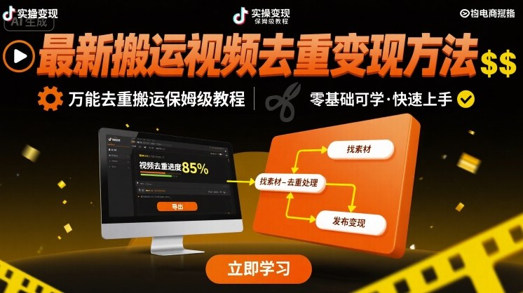 2025万能去重搬运视频去重变现方法,保姆级教程-亮剑学堂