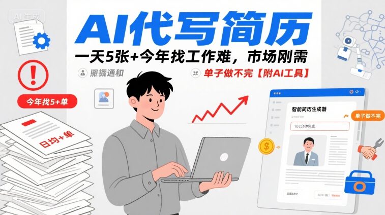 AI代写简历,一天5张+今年找工作难,市场刚需,单子做不完【附AI工具】-亮剑学堂