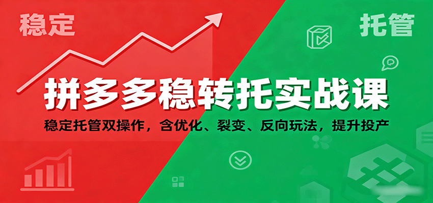 拼多多稳转托实战课:稳定托管双操作,含优化、裂变、反向玩法,提升投产-亮剑学堂