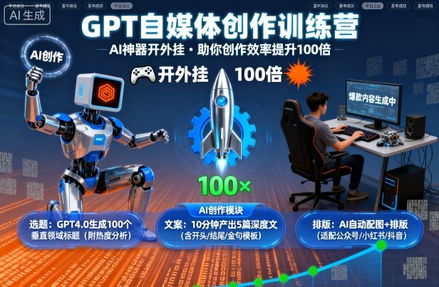 GPT自媒体创作训练营:AI神器开外挂,助你创作效率提升100倍-亮剑学堂