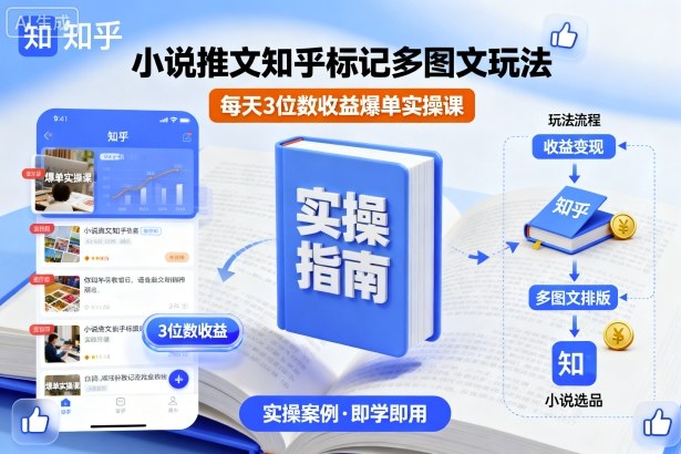 小说推文知乎标记多图文玩法,每天3位数收益爆单实操课-亮剑学堂