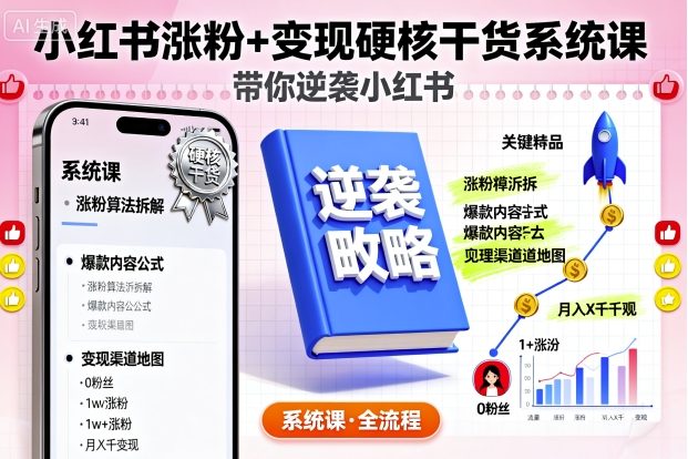 小红书涨粉+变现硬核干货系统课,带你逆袭小红书-亮剑学堂