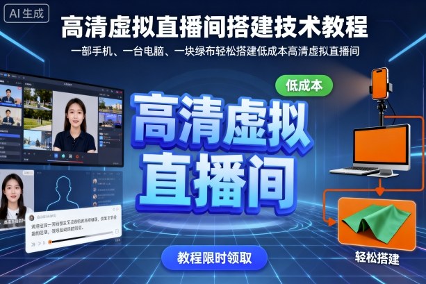 高清虚拟直播间搭建技术教程,一部手机、一台电脑、一块绿布轻松搭建低成本高清虚拟直播间-极光库