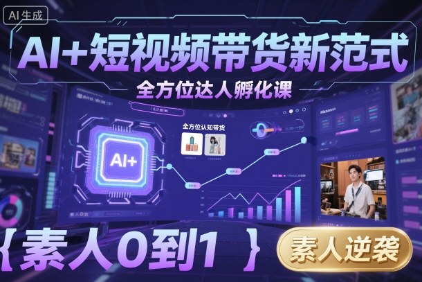 AI+短视频带货新范式全方位达人孵化课,素人也可以从0到1,全方位认知短视频带货-亮剑学堂