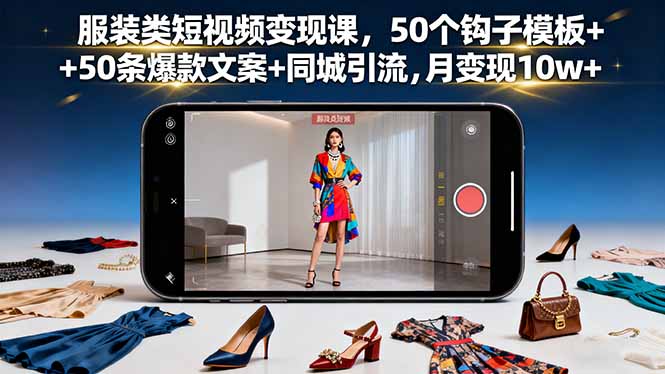 服装类短视频变现课,50个钩子模板+50条爆款文案+同城引流,月变现10w+-亮剑学堂