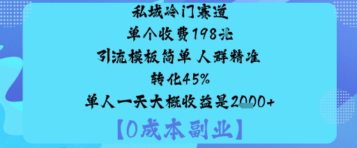 私域冷门赛道:单个收费198米引流模板简单人群精准转化45%单人一天大概收益是1k+-亮剑学堂