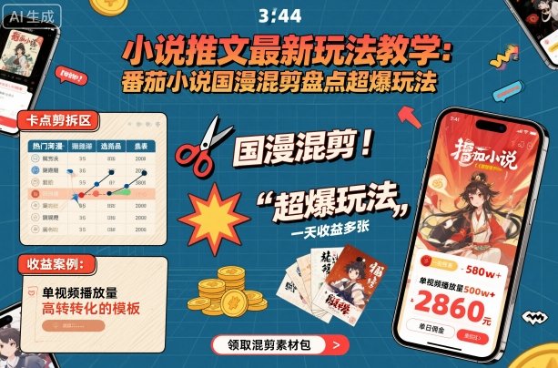 小说推文最新玩法教学,番茄小说国漫混剪盘点超爆玩法,全程干货,一天收益多张-亮剑学堂