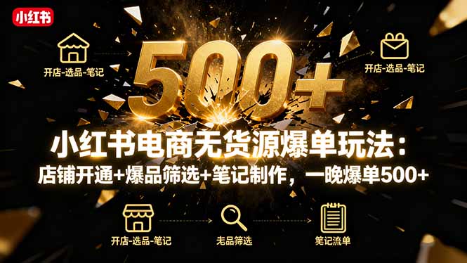 小红书电商无货源爆单玩法:店铺开通+爆品筛选+笔记制作,一晚爆单500+-亮剑学堂