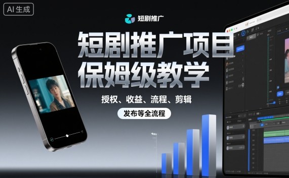 短剧推广项目保姆级教学,授权、收益、流程、剪辑,发布等全流程-亮剑学堂