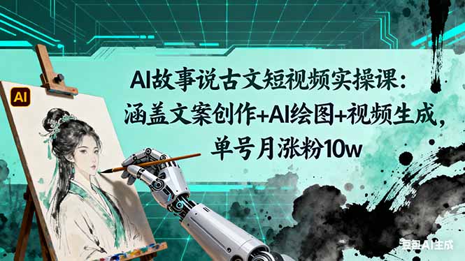 AI故事说古文短视频实操课:涵盖文案创作+AI绘图+视频生成,单号月涨粉10w-极光库