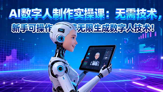 AI数字人制作实操课:无需技术,新手可操作,免费无限生成数字人技术!-极光库