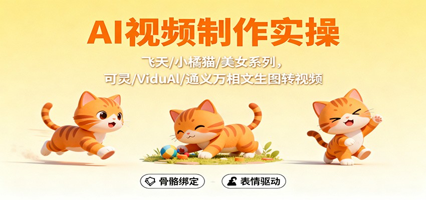 AI视频制作实操,飞天/小橘猫/美女系列,可灵/ViduAl/通义万相文生图转视频-亮剑学堂