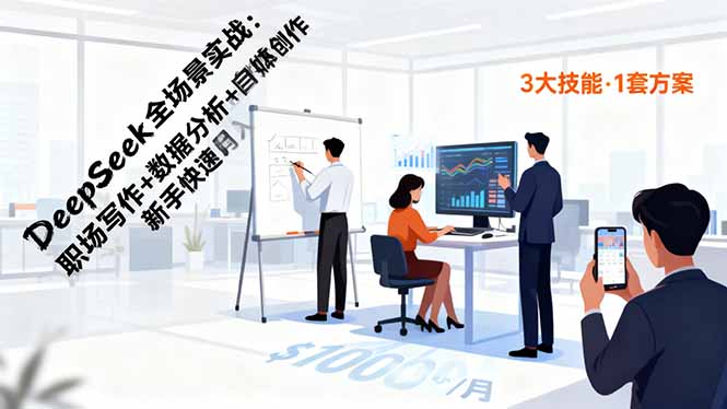 DeepSeek全场景实战:职场写作+数据分析+自媒体创作,新手快速月入过万-爱尚学堂