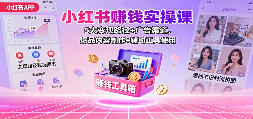 小红书赚钱实操课:5大变现路径+广告渠道,爆品内容制作+辅助工具使用-爱尚学堂