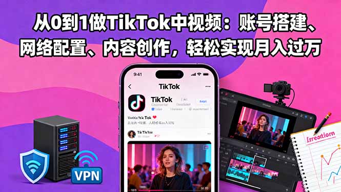 从0到1做TikTok中视频:账号搭建、网络配置、内容创作,轻松实现月入过万-爱尚学堂