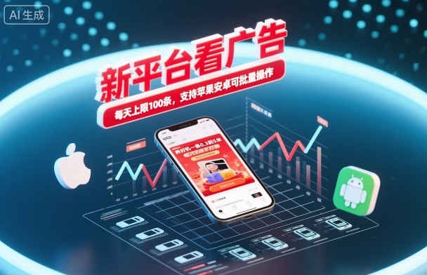 新平台看广告,养好机一条0.3到5米,每天上限100条,支持苹果安卓可批量操作-爱尚学堂