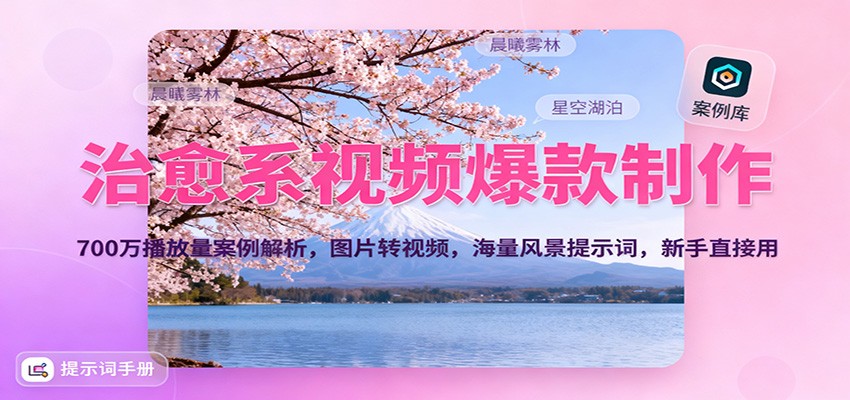 治愈系视频爆款制作,700万播放量案例解析,图片转视频,海量风景提示词,新手直接用-亮剑学堂