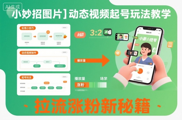 小妙招图片+动态视频起号玩法教学,拉流涨粉新秘籍-亮剑学堂