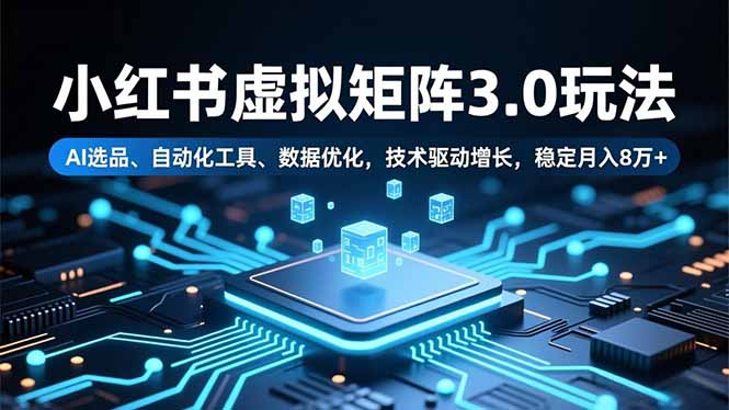 小红书虚拟矩阵3.0玩法,AI选品、自动化工具、数据优化,技术驱动增长,稳定月入8万+-亮剑学堂