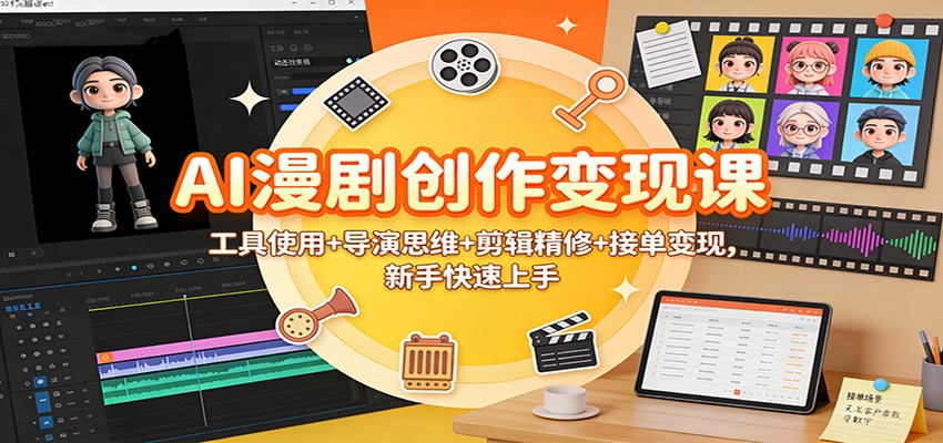 AI漫剧创作变现课:工具使用+导演思维+剪辑精修+接单变现,新手快速上手-亮剑学堂