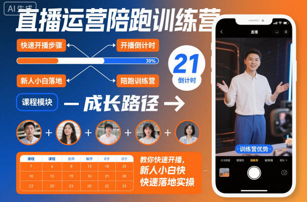 直播运营陪跑训练营，教你快速开播，新人小白快速落地实操-极光库
