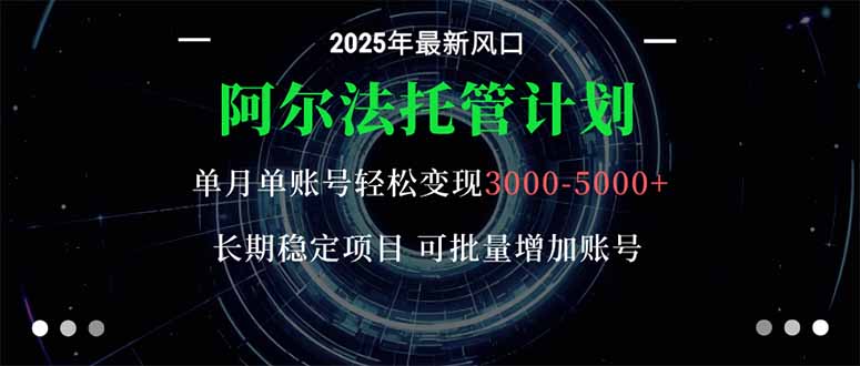 阿尔法托管计划 单账号月入3000-5000,长期稳定项目,新手小白轻松上手。-极光库