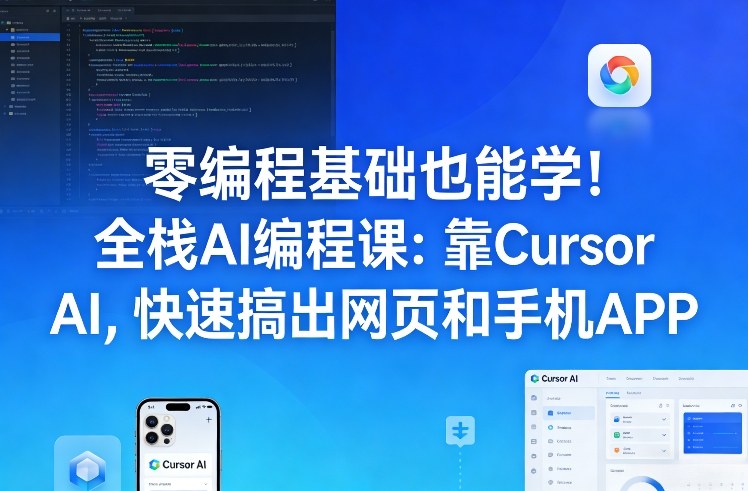 零编程基础也能学！全栈AI编程课：靠Cursor AI，快速搞出网页和手机APP-极光库