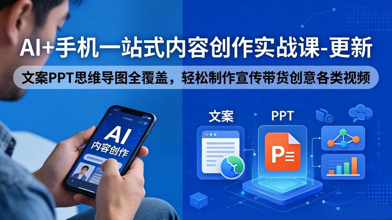 AI+手机一站式内容创作实战课-更新，文案PPT思维导图全覆盖，轻松制作宣传带货创意各类视频-极光库