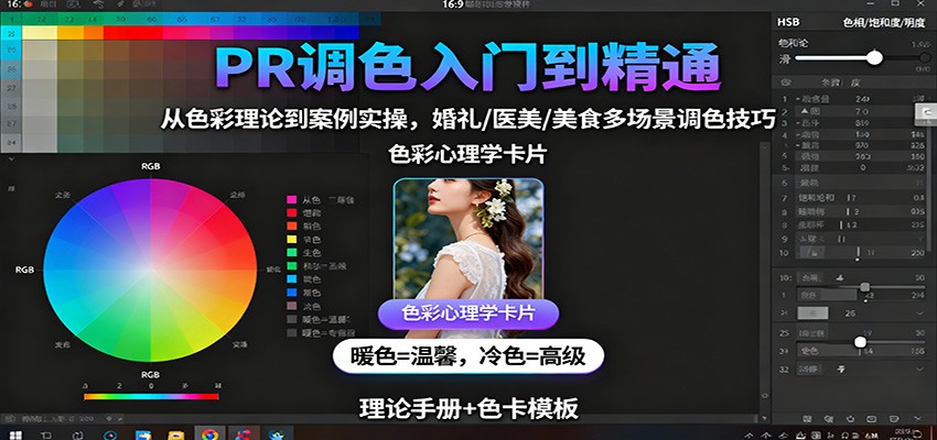 PR调色入门到精通:从色彩理论到案例实操,婚礼/医美/美食多场景调色技巧-极光库