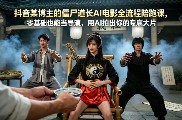 抖音某博主的僵尸道长AI电影全流程陪跑课，零基础也能当导演，用AI拍出你的专属大片-极光库