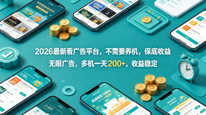 2026最新看广告平台，不需要养机，保底收益，无限广告，多机一天200+，收益稳定【揭秘】-极光库