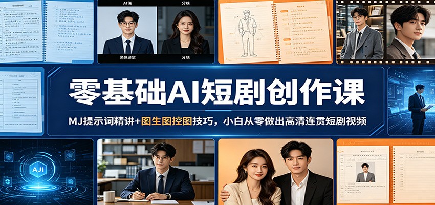零基础AI短剧创作课：MJ提示词精讲+图生图控图技巧，小白从零做出高清连贯短剧视频-极光库