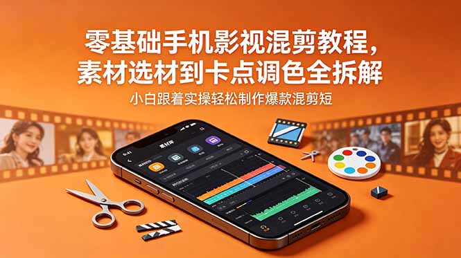 零基础手机影视混剪教程，素材选材到卡点调色全拆解，小白跟着实操轻松制作爆款混剪短片-极光库