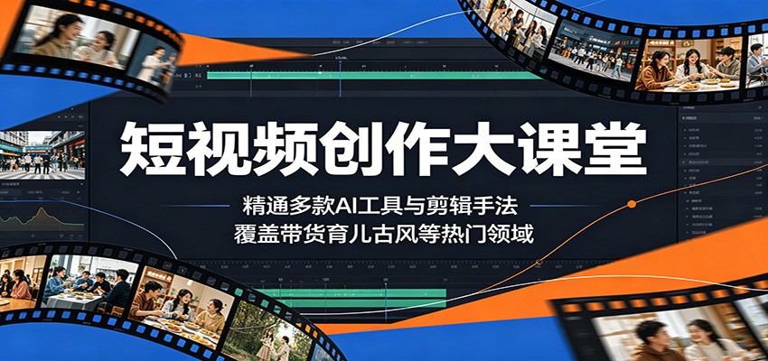 短视频创作大课堂：精通多款AI工具与剪辑手法，覆盖带货、育儿、古风等热门领域-极光库