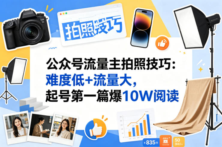 公众号流量主之拍照技巧赛道，难度低+流量大，起号第一篇就爆了10w阅读-极光库